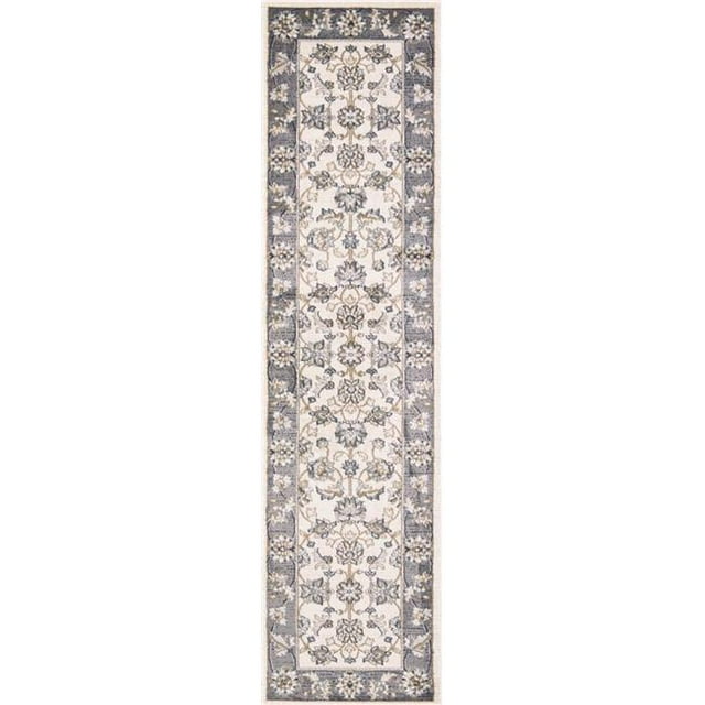 HomeRoots 353444 2 ft. x 7 ft. 7 in. Runner Polypropylene Ivory & Grey Area Rug