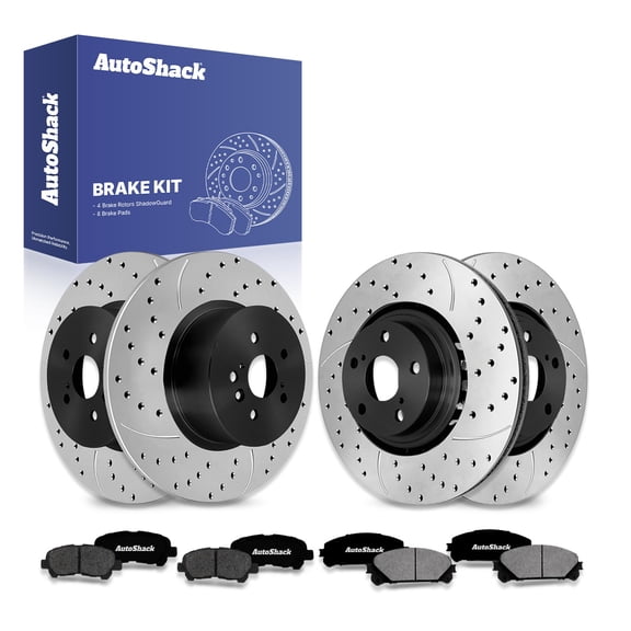 AutoShack Front Vented & Rear Solid Drilled & Slotted E-Coated Brake Rotors   Premium Ceramic Pads 12-PC Brake Kit Replacement for 2008-2013 Toyota Highlander ShadowGuard