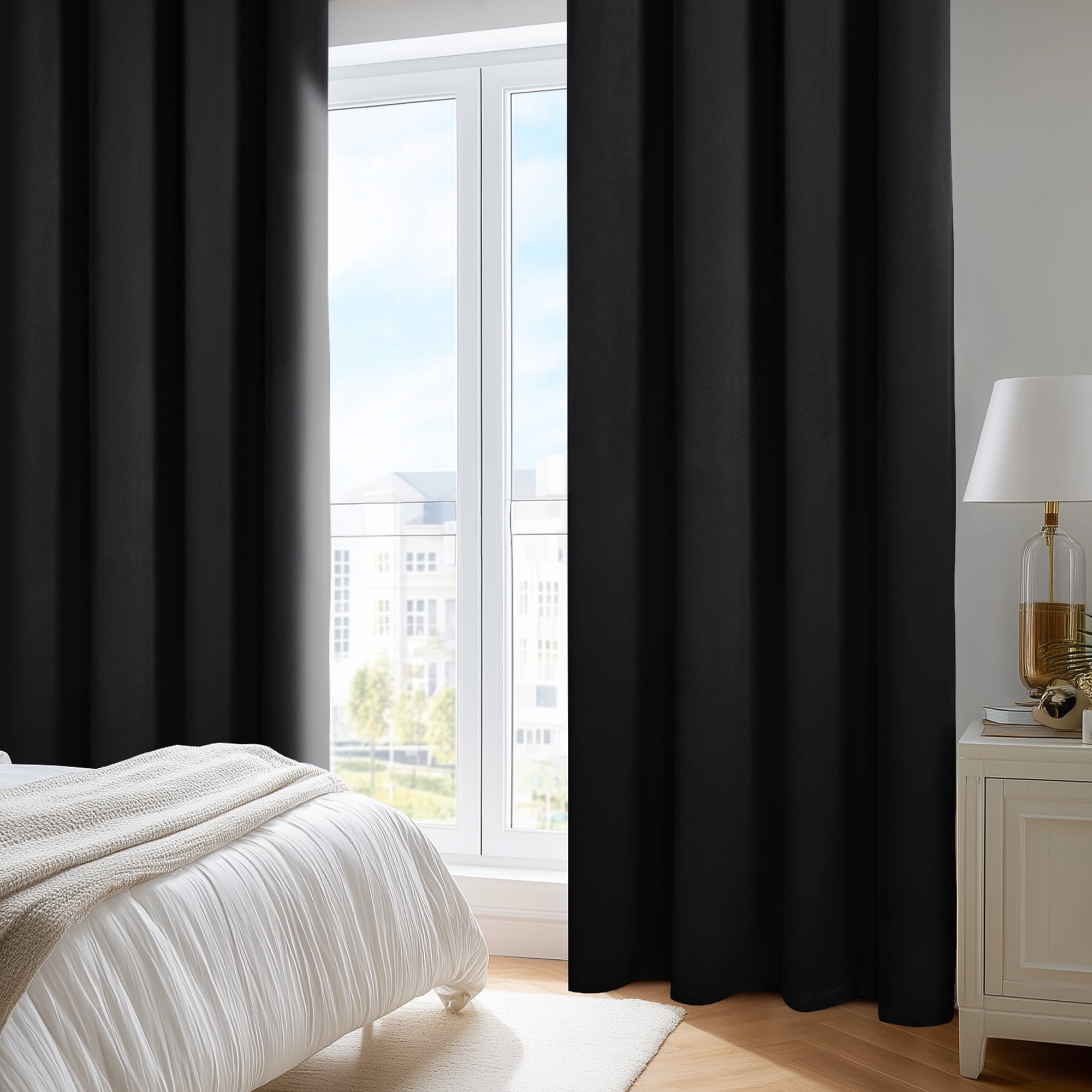 Deconovo Thermal Total Blackout Light Blocking Curtains for Bedroom, Noise Reducing, 52"x63", Black, 2 Panels