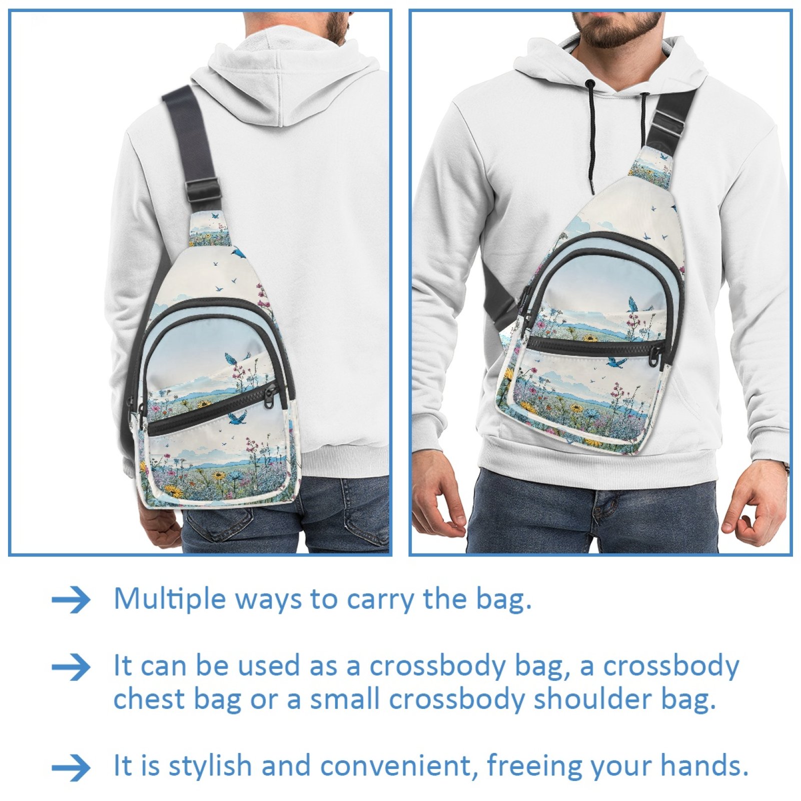 ERJLKXP Spring Daisy Flower Small Mens Women Crossbody Chest Bag, Travel Over Shoulder Sling Bag Backpack Men Side Bag,Daypack