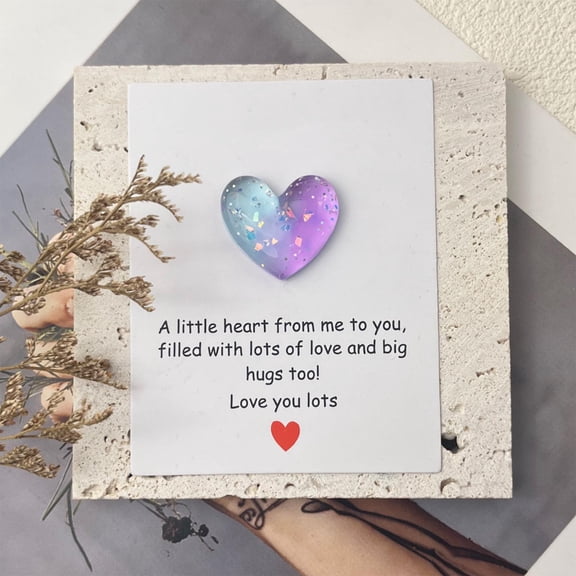 Heart Shaped Pocket Token with Greeting Card, Small Thoughtful Gift for Comfort and Anxiety Relief, Portable Keepsake for Loved Ones on Valentine's Day or Birthday(Blue)
