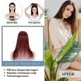 thumbnail image 5 of MY-LADY Clip In Remy Topper Hairpiece Human Hair Clip On Toupee Wispy Bangs For Women Middle Part With Hair Loss Thinning Hair #99J Wine red, 5 of 8