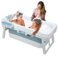 thumbnail image 4 of Fogcroll Ice Bath Tub Portable Bathtub, 51“ Foldable Bathtub, Therapy Tub for Shower Stall Fold up Soaking Bath Tub, Hot Tub with Anti-Slip Seat, Handle _Blue, 4 of 12