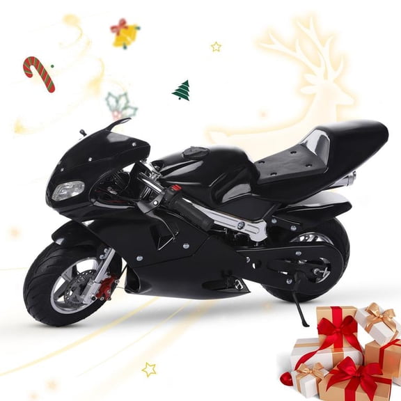 Mohsoe Mini Motorcycle 49cc 2-Stroke Gas Powered, Pull Start Engine with Centrifugal Transmission, Front & Rear Disc Brakes, Dual Headlights, Steel Frame, Max 170 lbs, 40 x 21 x 23 Inch