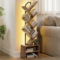 thumbnail image 4 of Casacomoda 6 Tier Tall Tree Bookshelf with LED Lights, Bookcase with Double Storage Cabinet, Narrow Corner Display Shelf, Floor Standing Organizer for Living Room, Bedroom, Home Office, Vintage, 4 of 8