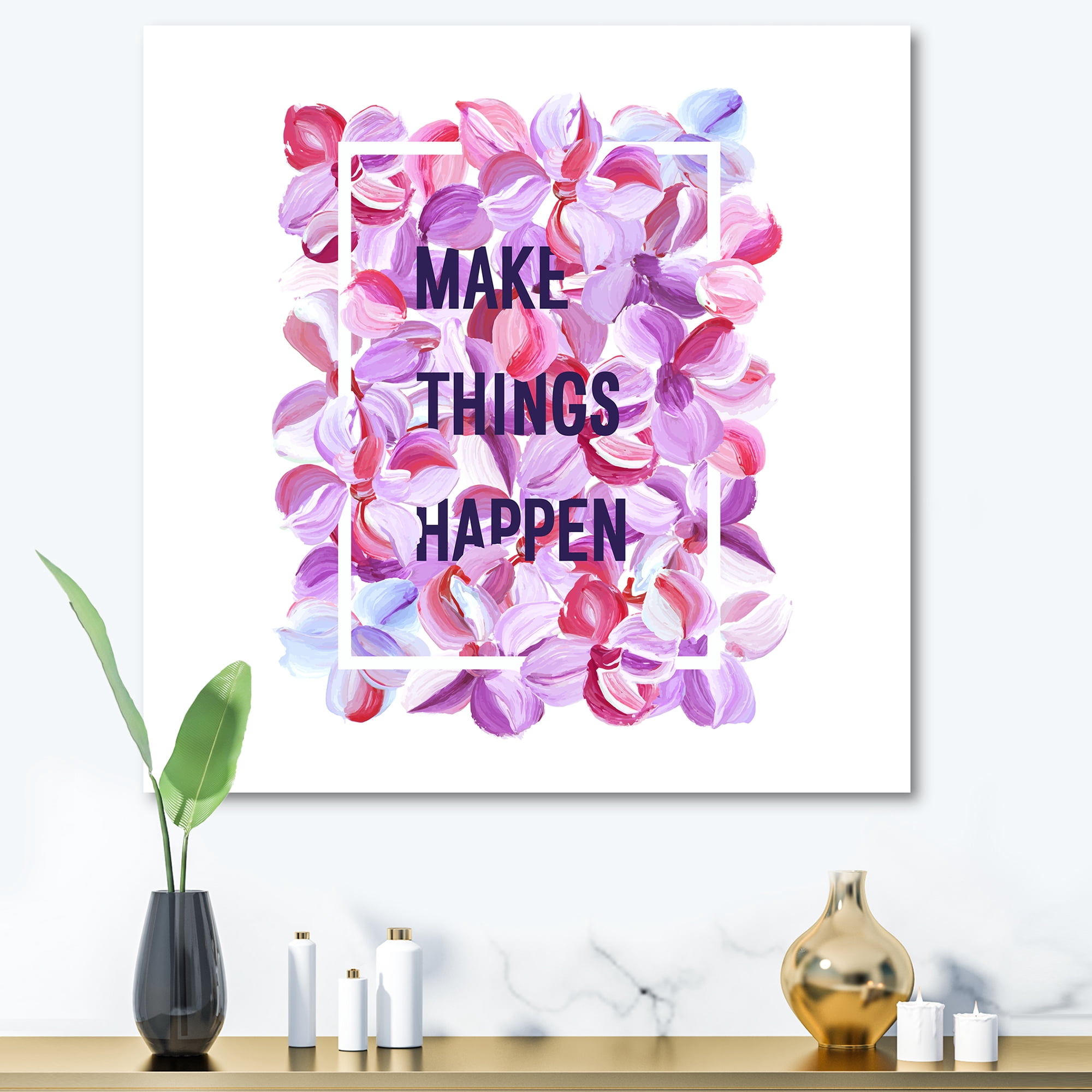 Make Things Happen On Purple Flowers 36 in x 36 in Painting Canvas Art Print, by Designart