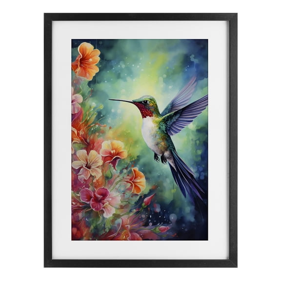 Stupell Industries Contemporary Fluttering Hummingbird & Radiant Blossoms Black Framed Print Under Glass, 14 x 20, by Creative Studio