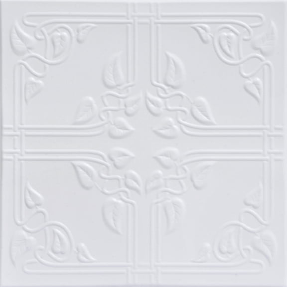 R37 - Ivy Leaves Foam Glue-up Ceiling Tile in Ultra Pure White - Satin (Behr) (259.2 Sq.ft / Pack) - 96 Pieces