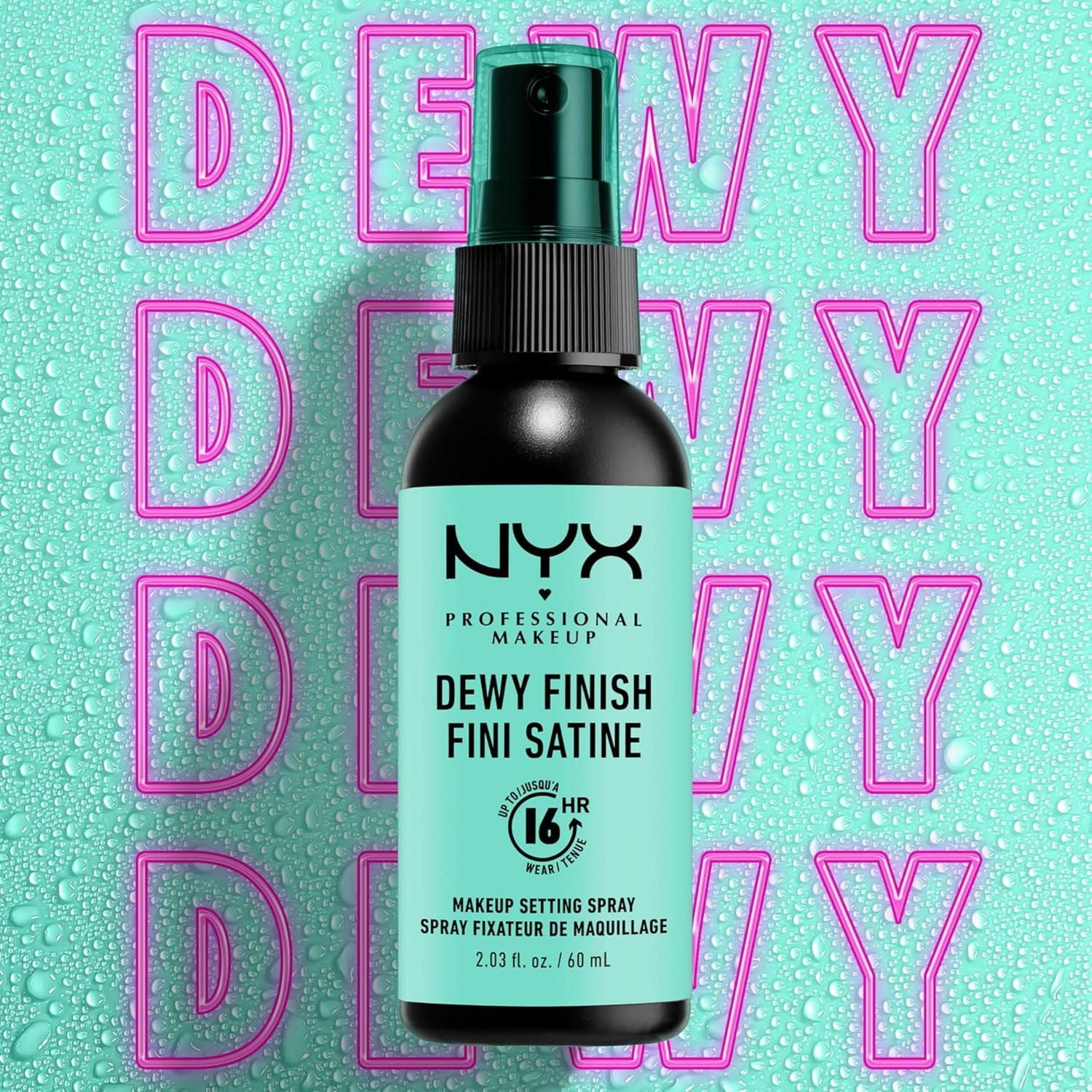 NYX Professional Makeup Dewy Finish Setting Spray, Long Lasting 16h Wear, Vegan Formula, 60mL