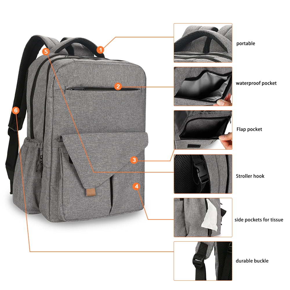 Baby Diaper Bag Tote Backpack Stroller Hanging Bag Portable Multifunction Diaper Organizer Storage Bag Mommy Bag for Outdoor Travel