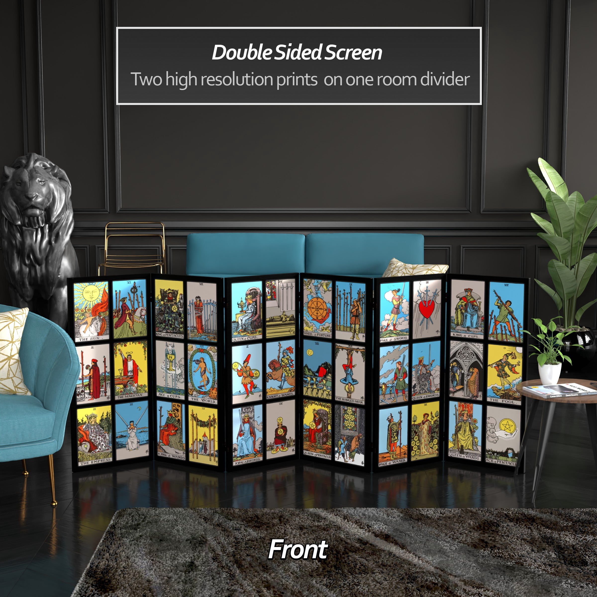 3 ft. Short Double Sided Rider-Waite Tarot Canvas Folding Screen