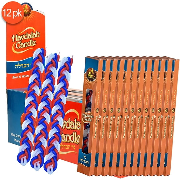 Ner Mitzvah, 11" Handcrafted Braided Havdalah Candle - Red White and Blue - 12 Pack