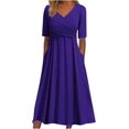 thumbnail image 1 of Robes de Printemps pour Femmes Décontractées Manches 3/4 Longue Robe Évasée Basique Plage Vacances Travail Maxi Robe 2025, 1 of 7
