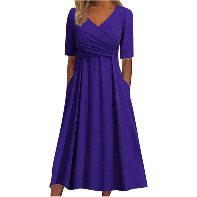 Robes de Printemps pour Femmes Décontractées Manches 3/4 Longue Robe Évasée Basique Plage Vacances Travail Maxi Robe 2025