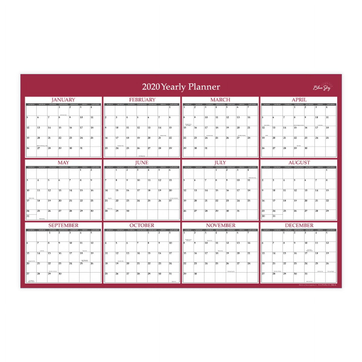 Sky Blue 120-Day Wall Calendar - 24x36 Inch, Wet & Dry Erasable, Horizontal Monthly Planner With Marker & Eraser