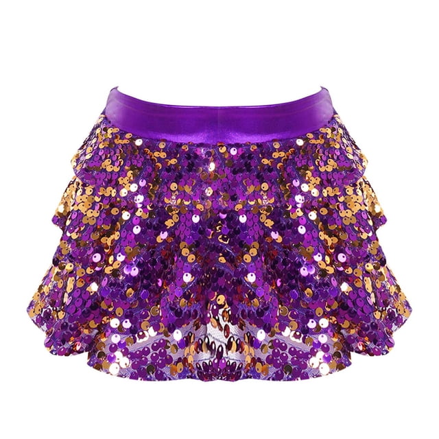 YONGHS Jupe Tutu à Paillettes pour Filles, Jupe de Danse à Volants, Robe de Ballet Violette 14