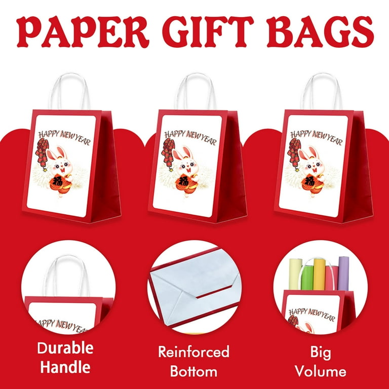Happy New Year Gift Bags New Year Gift Bags 2023 2023 Happy New Year Gift Bags for New Year Party Supplies Spring Festival Treat Goodie Candy Favor Bags for Chinese New Year