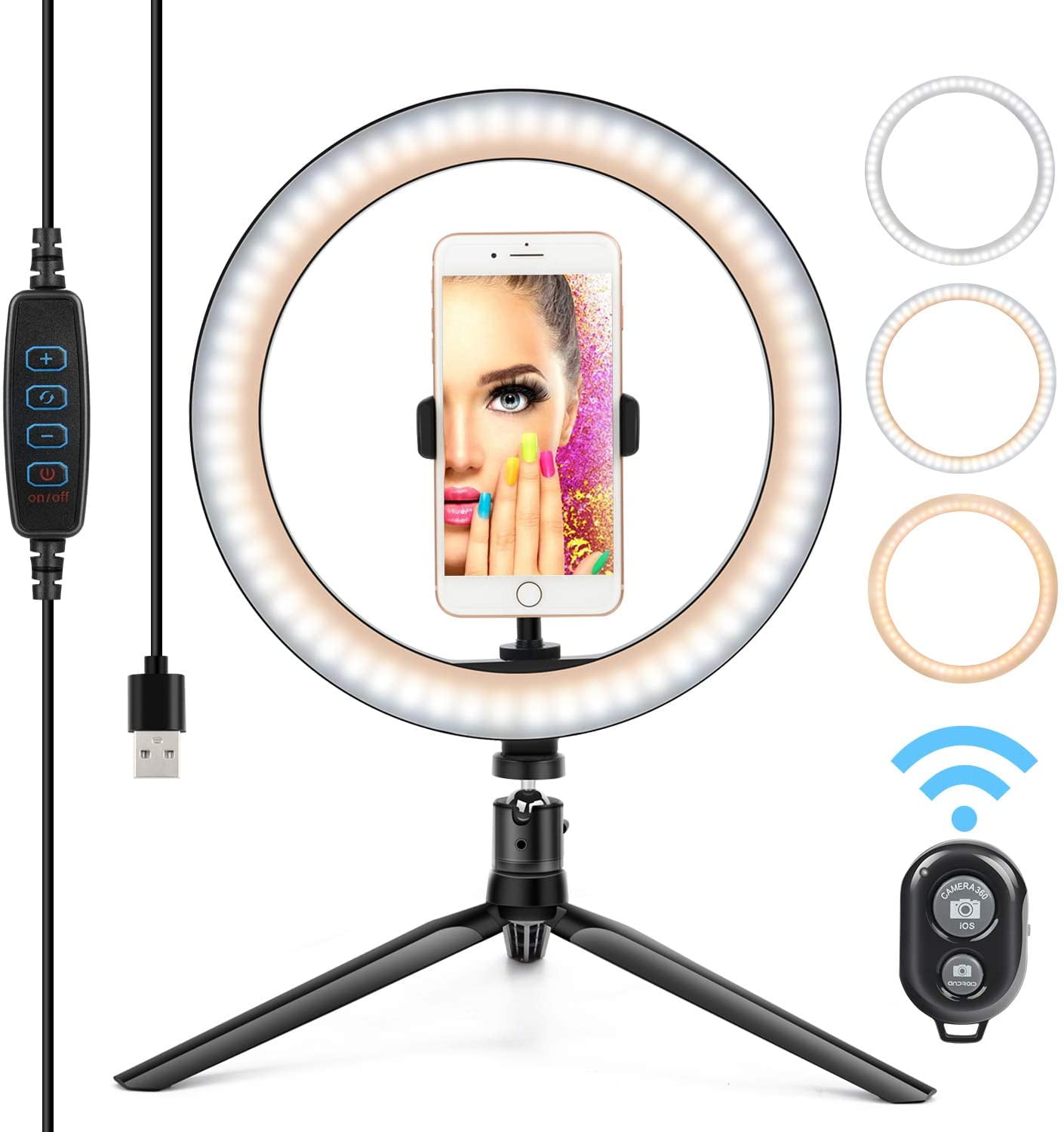 for Live Broadcast Selfie Ring Light Dimmable 10 Inch Mobile Phone Selfie Stick Equipped with Adjustable Fixed Tripod Selfie 