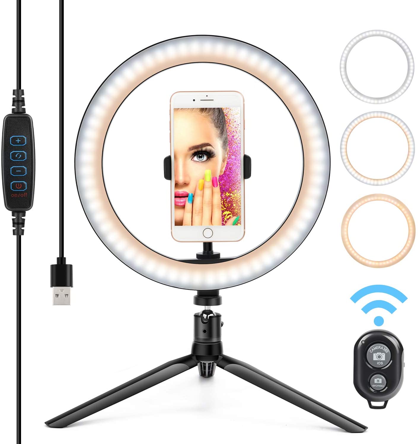 Selfie Ring Light for iPhone Android 3 Light Modes /& 10 Brightness Level YouTube Video Live Stream Makeup Photography LED Ring Light 10 with Tripod Stand /& Phone Holder