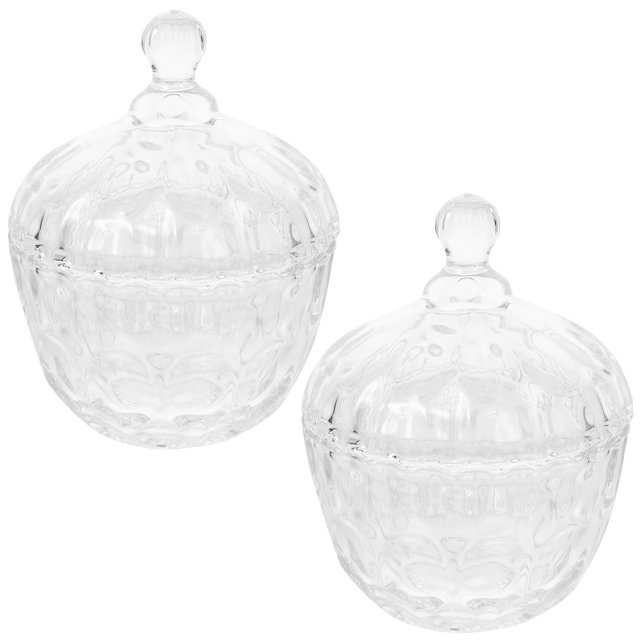 2pcs Glass Candy Jar Clear Glass Storage Jar StorageBox with Lid (Transparent)