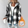 thumbnail image 2 of Horkkom Winter Coats for Women Button Down Plaid Print Fleece Jacket with Pockets Hood Drawstring Casual Flannel Jacket XXL, 2 of 7