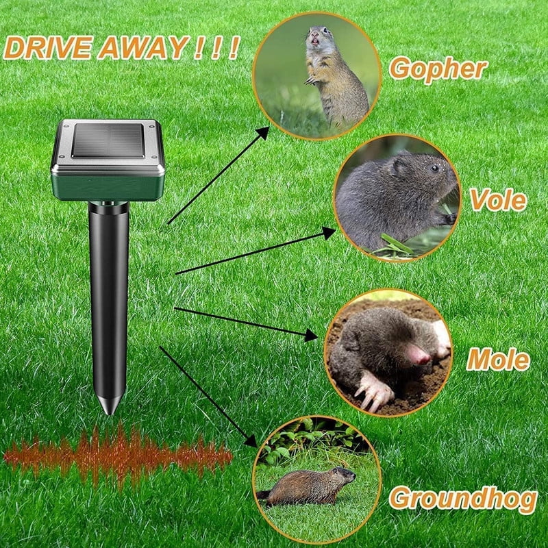 8 Pack Solar Powered Mole Repellent, Ultrasonic Outdoor Pest Repeller for Lawns & Gardens - Waterproof, Chipmunk, Vole, Gopher, Groundhog, Snake Deterrent