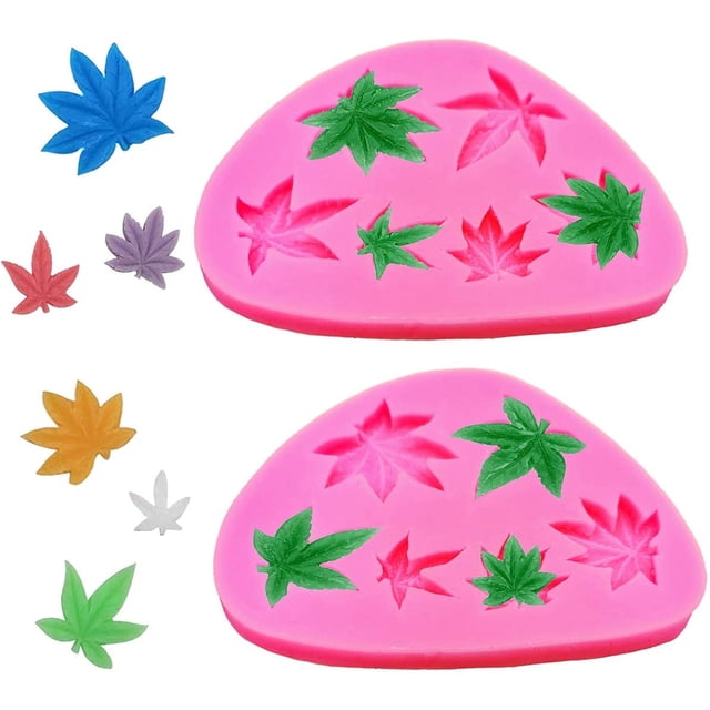 Paquete de 2 moldes de hoja de marihuana para pastel, Fondant, molde de silicona para hojas de marihuana, decoración de pasteles con tema de hoja de cáñamo, lata de Chocolate Adepaton WMSS-469