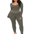 thumbnail image 1 of Women Long Jumpsuit Solid Color Long Sleeve U Neck Slim Bodysuit, 1 of 7