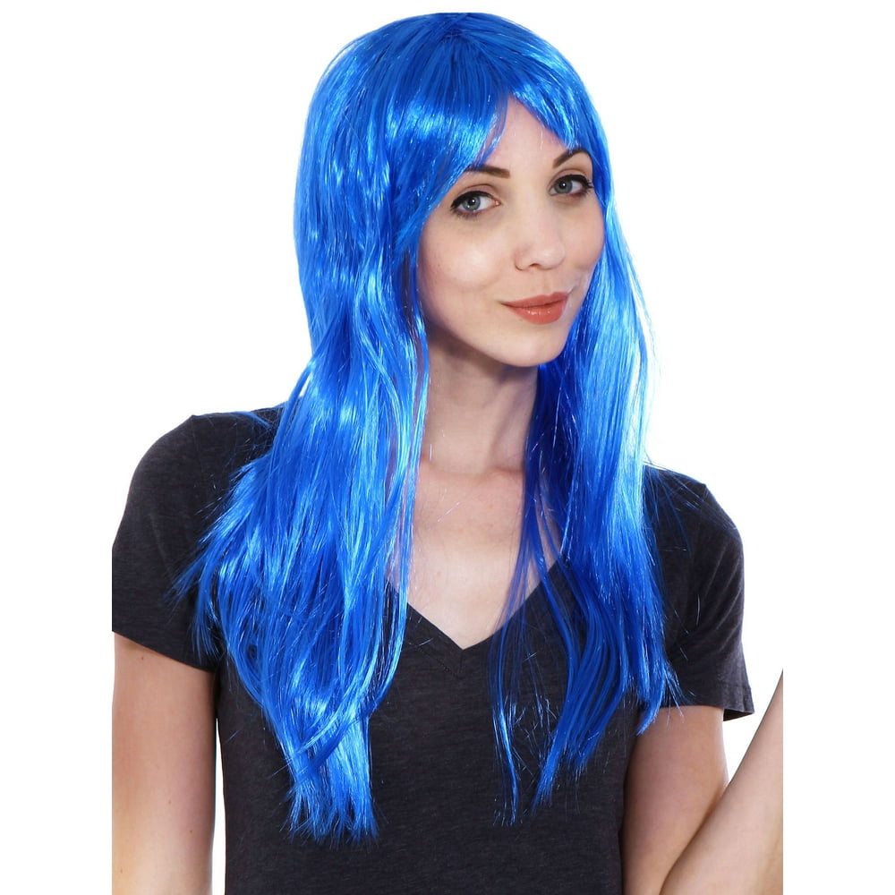 Women's Girl Long Straight Full Hair Wig Costume Halloween, Blue