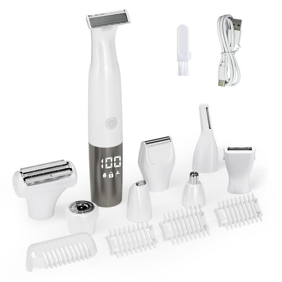 MTUYELI Electric Razor for Women - 8 in 1 Personal Replaceable Facial Eyebrow Razors & Nose Hair Trimmer, Wet Dry Bikini Trimmer, White