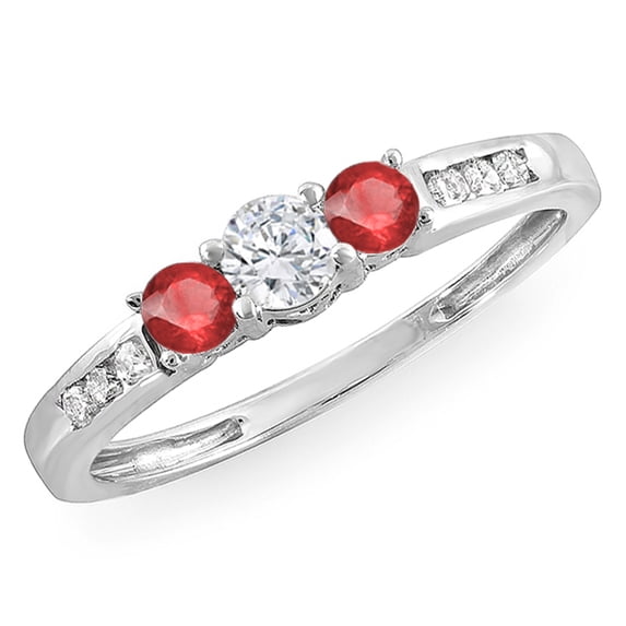 Dazzlingrock Collection 10K Round Ruby & White Diamond Ladies 3 Stone Engagement Bridal Ring, White Gold, Size 5.5