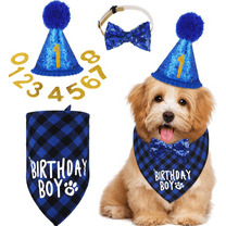 Dog Birthday Party Supplies Decorations, Dog Birthday Bandana, Hat with Birthday Numbers, Bow Tie
