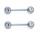 thumbnail image 5 of Nipple Ring Anodized Titanium 14G Nipple Piercing Barbell Front Facing Clear CZ, 5 of 25