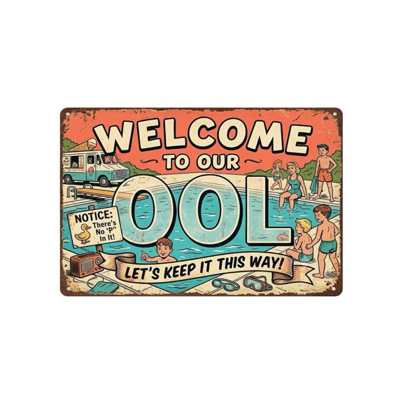 Funny Pool Rules Tin Sign, 20x30cm Retro Metal Wall Decor for Backyard and Poolside, Humorous Water Safety Plaque for Outdoor Summer Parties