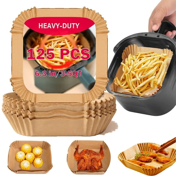 Kitchen Air Fryer Parchment Liners, 6.3” Square, 125 Pack Disposable Non-Stick, Oil-Proof & Waterproof