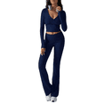 thumbnail image 2 of LYMAYTER Women 2 Piece Sets Summer Long Sleeve Tracksuit Suit for XS-XL Casual Flare Pants Outfits, 2 of 9