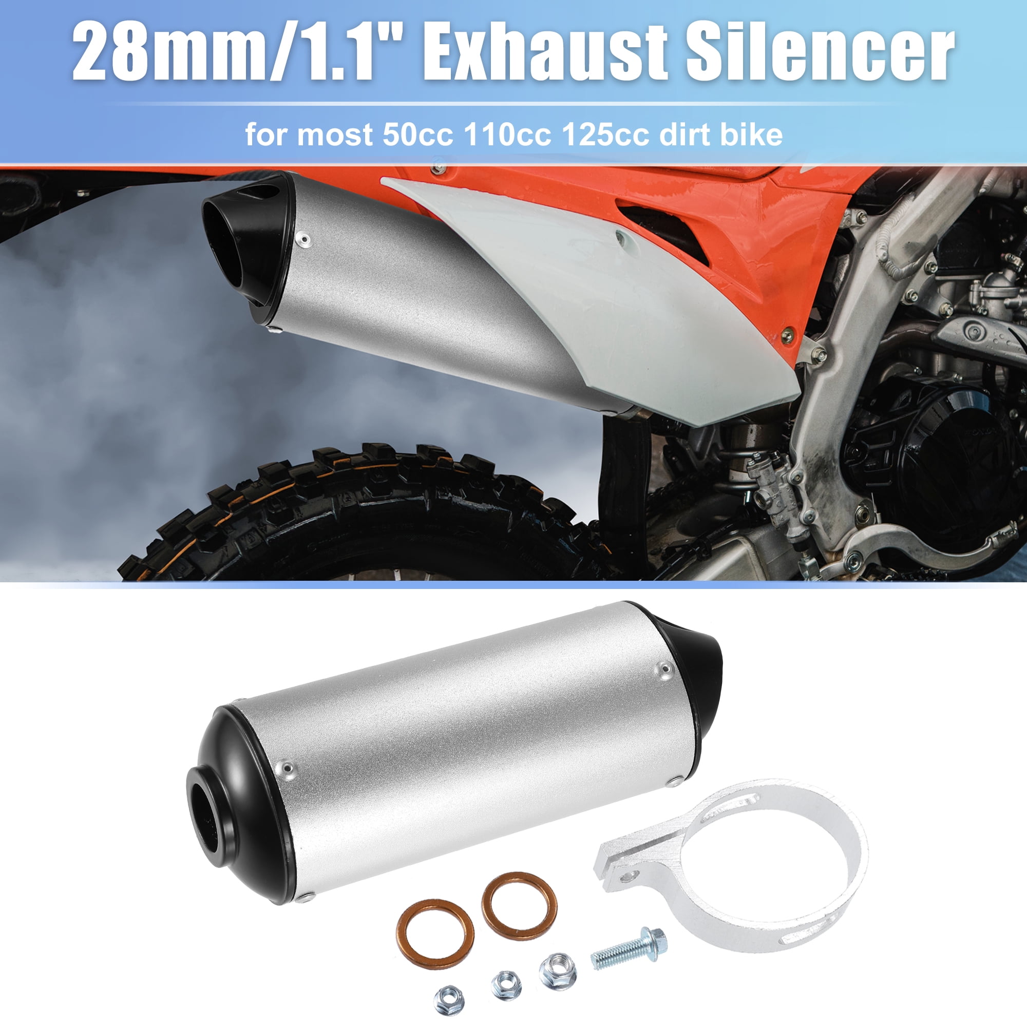 Unique Bargains 1 Set Muffler Exhaust Pipe System Assembly Kit 28mm for Motorbike ATV Pit Dirt Bike Muffler Silver Tone