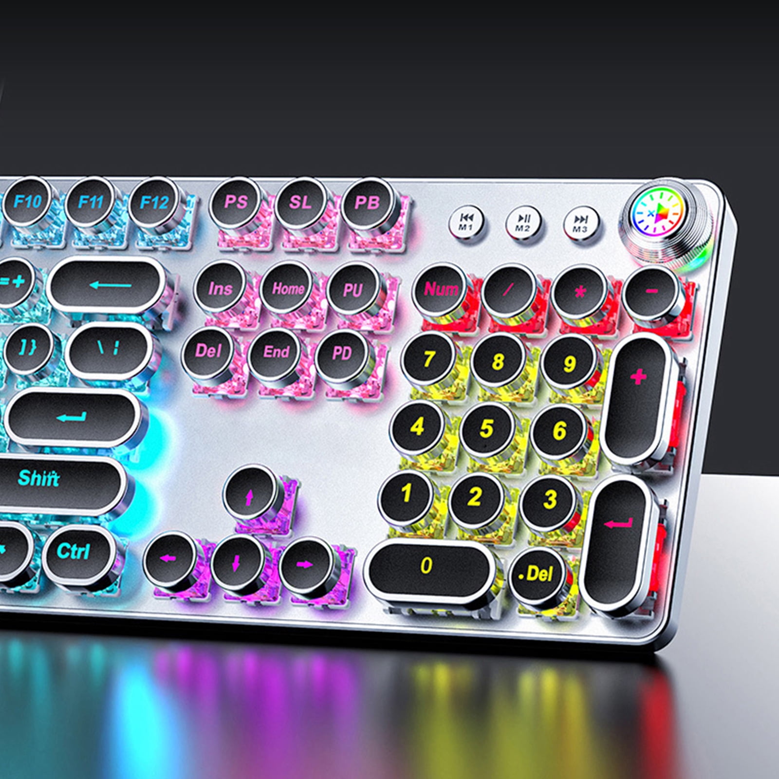 Gaming Mechanical Keyboard with Tactiled Switches White Backlit Round Retro Keycaps 104-Key Media Control White