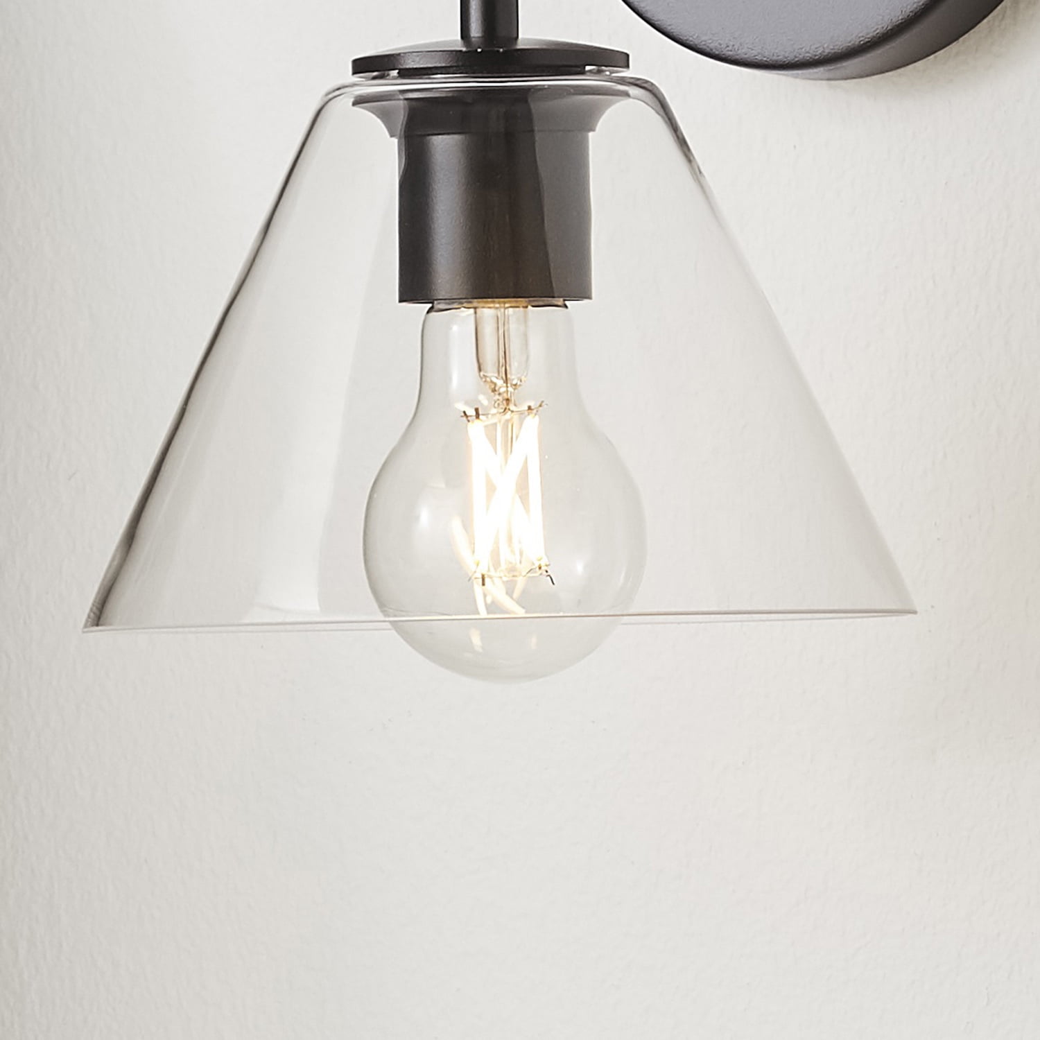 Better Homes & Gardens Clear Glass Wall Light Black, 1 A19 Bulb Included