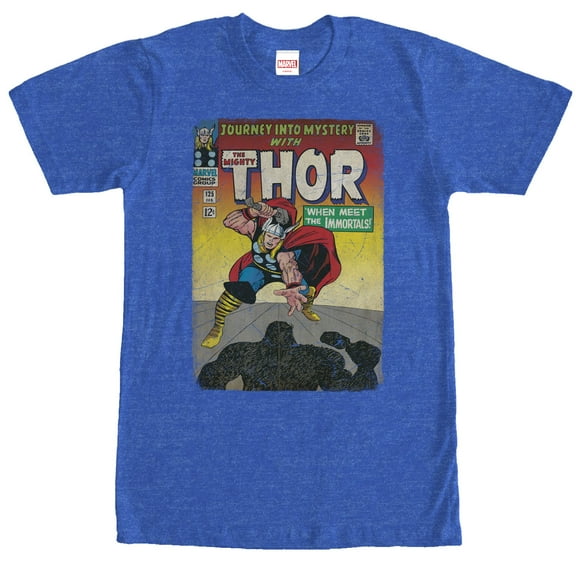 Men's Marvel Thor Comic Book Cover Print Graphic Tee Royal Blue Heather Medium