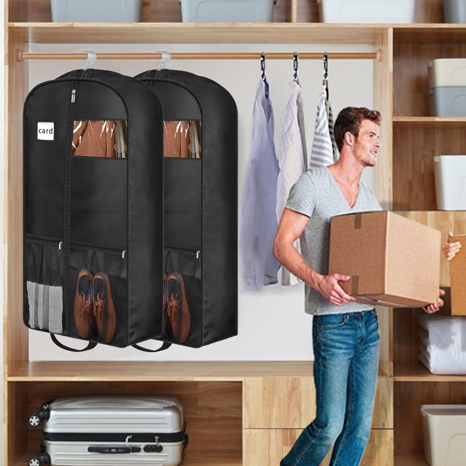 43" Heavy Duty Garment Bags for Travel 6.5" Gusseted Suit Closet Storage 2 Handles Hanging Clothes Bag with Pocket Mens Cover Shirts Coats Dresses Holder Pack