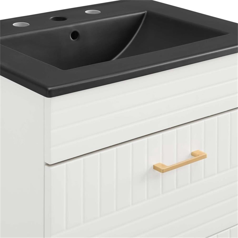 Modway Daybreak 24" Rubberwood MDF Particleboard Bathroom Vanity - White/Black