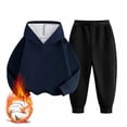 thumbnail image 2 of Girls Sweatsuits 2 Piece Fall Winter Cotton Fleece Warm Outfits 1-15Y Pullover Hoodie and Jogger Pants Set (5-6 Years, Navy&Black), 2 of 7