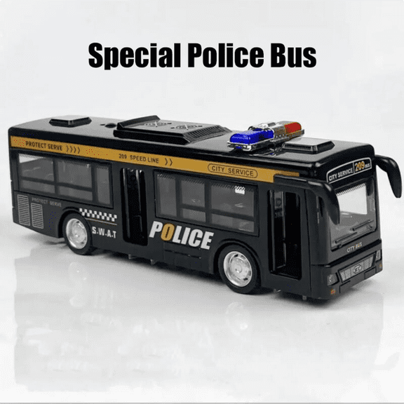 Police Bus Toy for Kids with Lights & Music, Sightseeing Bus for Boys Girls Ages 3+ Christmas Birthday Gifts(Black)