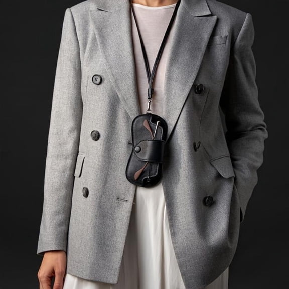 Glasses Case Hanging Neck PU Leather Glasses Holder Protective Sleeve with Lanyard for Business Travel Portable Sunglasses Storage Bag