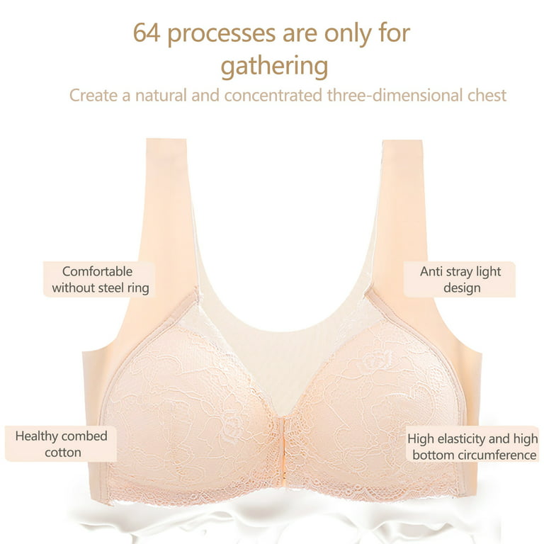 Odeerbi Front Closure Bras for Women 2024 Plus Size Wireless Bras Sexy Lace  Lingerie Comfort Push Up Silke Adjusted Backless Bralette Tops Beige 