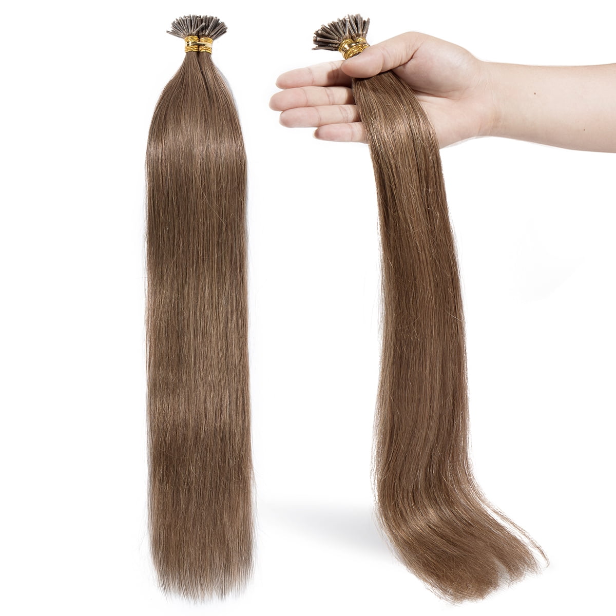 SEGO I Tip Hand-Tied Human Hair Extensions Cold Fusion Off Black 100 Strands Soft Straight Remy Hair Pre Bonded Stick Shoelace Tips