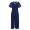 thumbnail image 3 of Kvysinly Kids Flower Girls Sparkly Wide Leg Jumpsuits Rhinestone Round Collar Short Sleeve Rompers Pants Navy Blue 6, 3 of 6