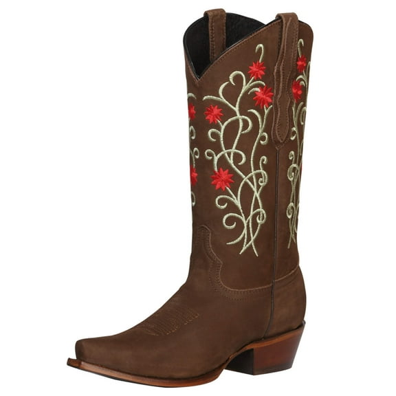 Women’s Nubuck Leather Floral Embroidered Rodeo Western Cowgirl Boots 'El General' 41789