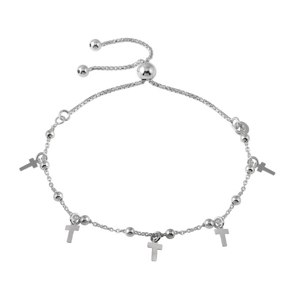 国内発送【Chained&Able】SILVER HANGING CROSS BEADED BRACELET 925 Sterling Silver Box Chain Multi-Cross And Bead Lariat